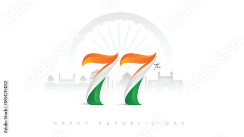 77th Republic Day of India Celebration Design with Tricolor Flag on 26 January for Social Media Post , Web Banner, Story, Print Design 