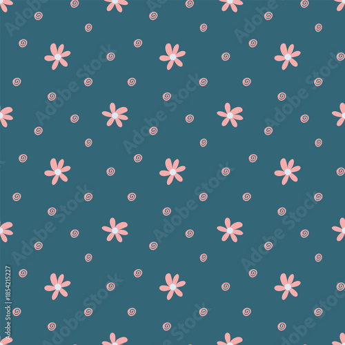 Simple sketch daisy flower pattern in summer blue color background. Design for fabric textile cover and wallpaper.