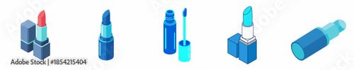 Isometric Cosmetic Lipstick and Mascara Set Beauty Product Element Collection