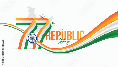 77th Republic Day of India Celebration Design with Tricolor Flag on 26 January for Social Media Post , Web Banner, Story, Print Design 