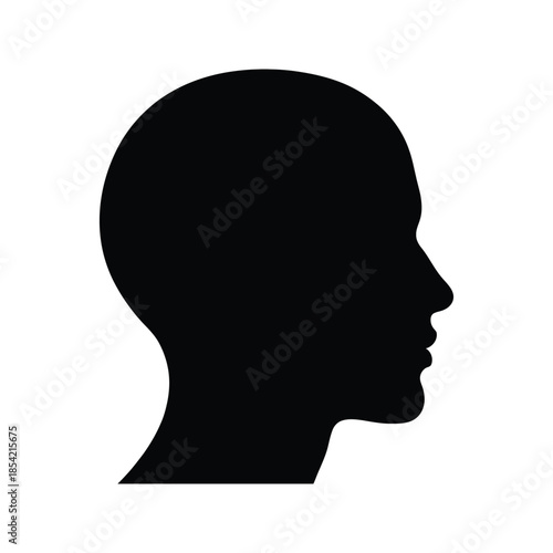 A simple black silhouette of a human head in profile view