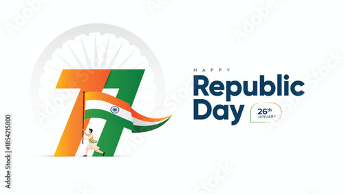 77th Republic Day of India Celebration Design with Tricolor Flag on 26 January for Social Media Post , Web Banner, Story, Print Design 