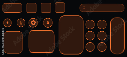Modern dark mode ui elements with vibrant orange glow for app interface design