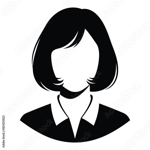Simple black and white silhouette of a woman with short styled hair