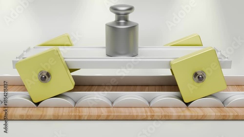 A metal cart on square wheels demonstrates the ability to move along a special wavy track