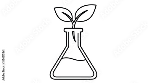 A simple line drawing of a plant seedling growing in a laboratory flask