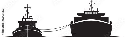 Two large cargo ships docked together in a harbor silhouette maritime