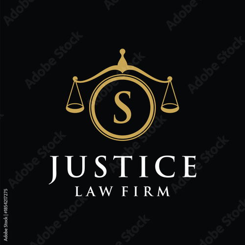 Initial letter S justice law firm logo design, attorney scale of justice legal graphic icon vector template