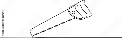 Continuous line drawing of hacksaw for wood. Hand saw linear icon. One line drawing background. Vector illustration.  one line Art icon drawing