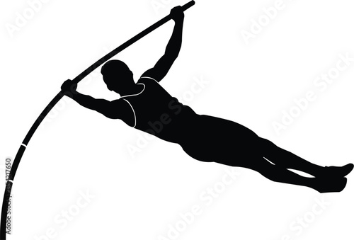 Vector illustration of Pole Vault Athlete Silhouette | Vertical jump pose