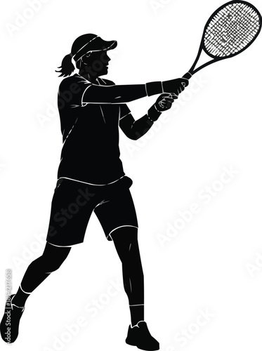 Vector illustration of Dynamic Racket Sport Vector Silhouette | Tennis action vector