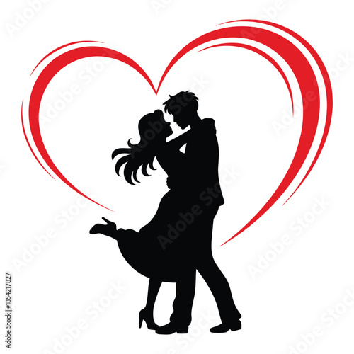 Kissing couple silhouette illustration of love and romance