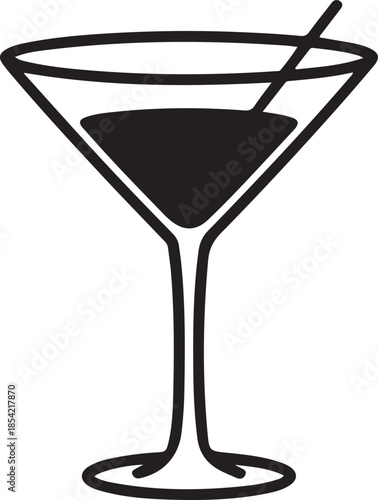 empty martini glass icon on white background. simple, line, silhouette and clean style. black and white. one line Art icon drawing