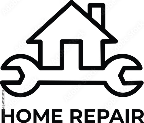 Home repair icon with house and wrench outline for maintenance