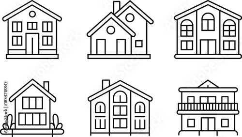 Set of house and residential building line icons for real estate