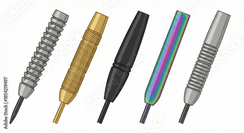 A diverse collection of high-quality dart barrels, showcasing various designs, materials, and grip styles for enhancing player performance and customization