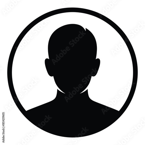 Simple black silhouette of a person s head within a circular frame