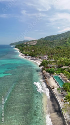 Beautiful beach Nusa Penida island in Indonesia. Aerial video.