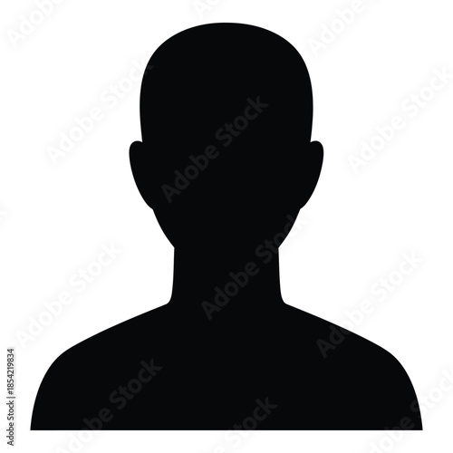 A simple black silhouette of a human head and shoulders facing forward