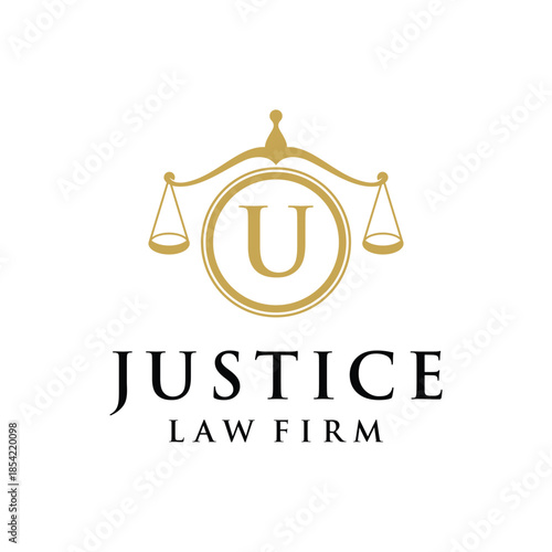 Initial letter U justice law firm logo design, attorney scale of justice legal graphic icon vector template