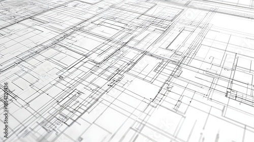Intricate architectural blueprint lines on a clean white background.