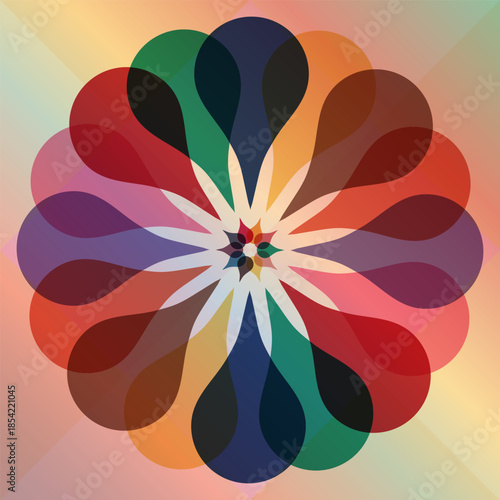Abstract Geometric Floral Mandala With Colorful Petals
