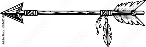 Vintage hand drawn arrow illustration in black and white on a wh
