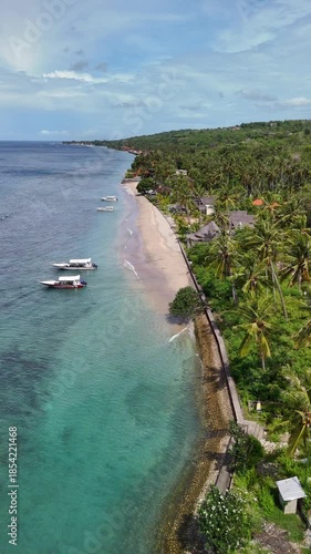 Beautiful beach Nusa Penida island in Indonesia. Aerial video.