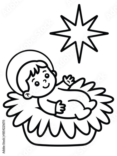 Baby in manger with star isolated on white background, Vector, illustration