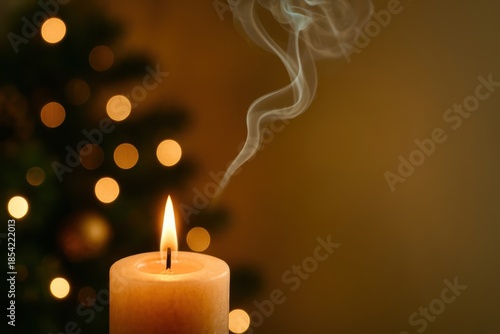 A candle is lit and the smoke is rising
