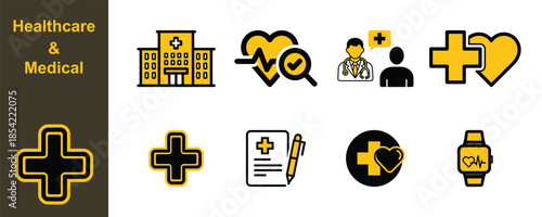 Yellow Black Healthcare Medical Set Hospital Care Patient Doctor Symbols
