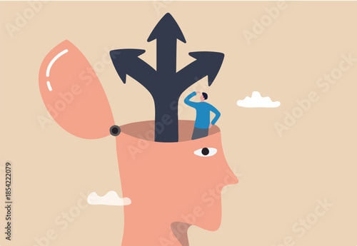 Decision to choose choice, option or opportunity, challenge to select career path, decide business direction, thinking for solution or doubt concept, businessman decide way of success in his own head