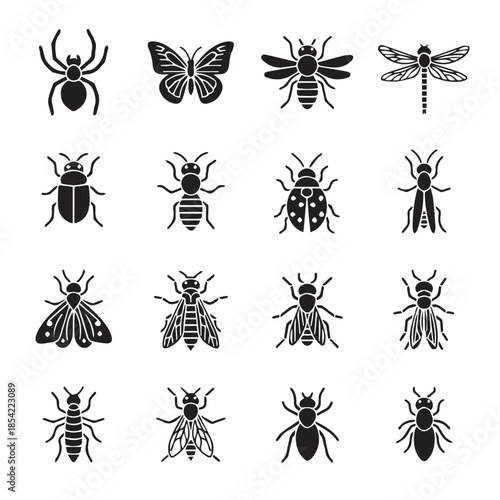 Collection of various insect silhouettes and icons