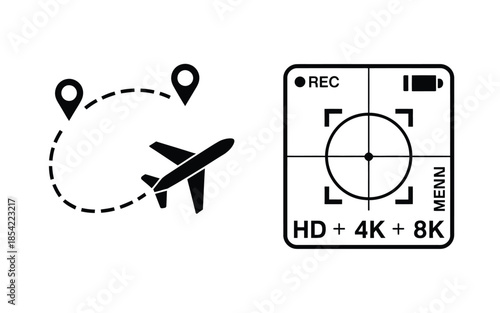 Airplane tracking with high-definition recording isolated on white background, Vector, illustration