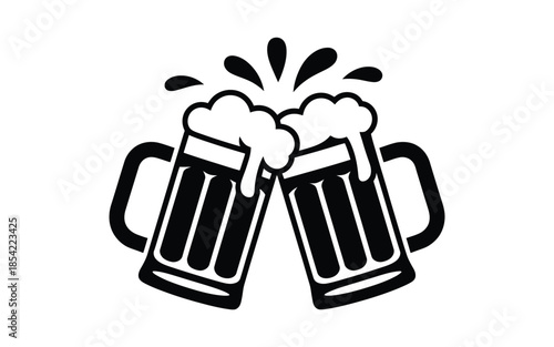 Celebrating with beer mugs isolated on white background, Vector, illustration