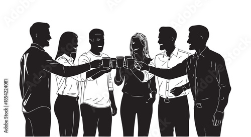 A diverse group of colleagues or friends celebrating success with a toast