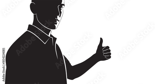Man's silhouette with a confident thumbs up gesture against a clean white background