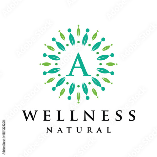 Initial letter A alphabet wellness, green, leaves, natural, health, organic, logo design, circle leaf nature graphic icon vector template