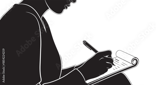 Professional taking notes diligently on a clipboard with a pen, capturing essential information