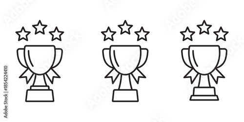 Victory Trophy Cup with Stars Line Icon Set