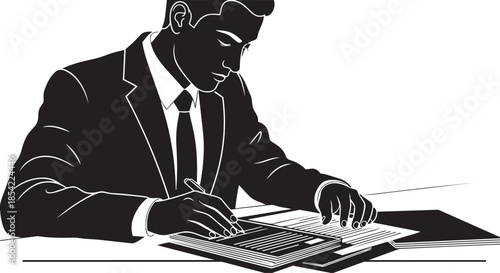 Professional businessman calculating finances and managing paperwork at his office desk