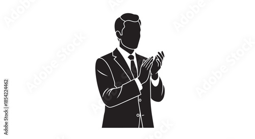 A professional businessman in a sharp suit clapping enthusiastically, symbolizing appreciation and success