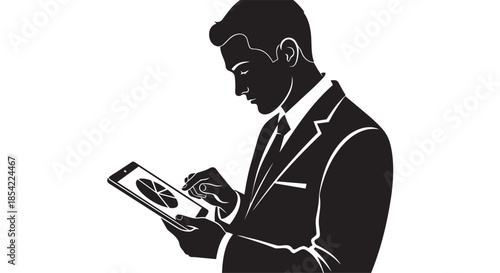A businessman analyzing data on a tablet, showcasing modern financial technology