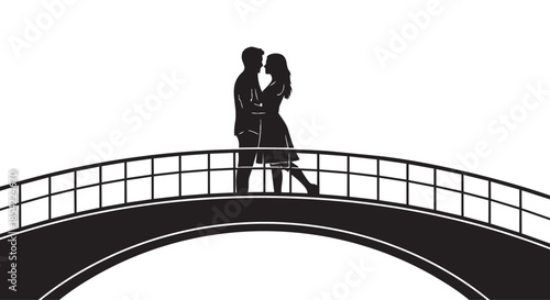 Romantic couple silhouette embracing on an elegant arched bridge, symbolizing connection and enduring love