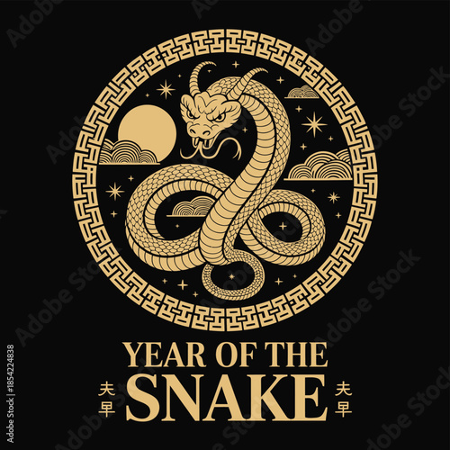 Year of the snake isolated on white background, Vector, illustration