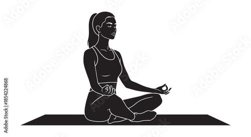 A woman meditating in a serene yoga pose on a mat for peace and mindfulness