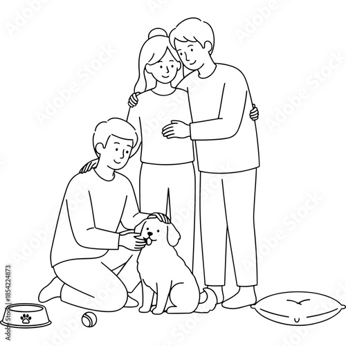 A loving family shares a tender moment with their furry companion Vector