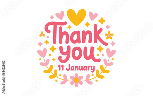 Thank you card for january 11 isolated on white background, Vector, illustration