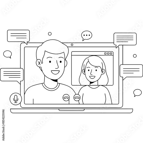 Online communication with video calls and chat bubbles Vector