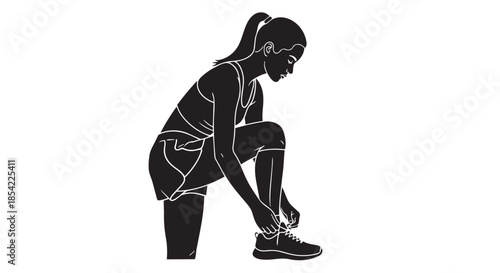 A woman athlete tying her shoelaces, preparing for a run or workout session